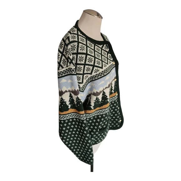 Vintage 80s Winter Landscape Cardigan Button Up XL - Picture 3 of 9